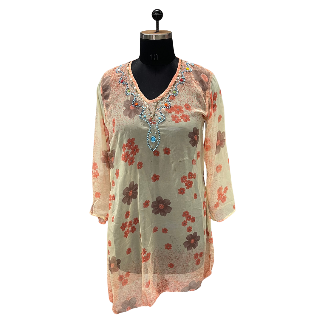 Sage Coral Blossom Crystal Kaftan