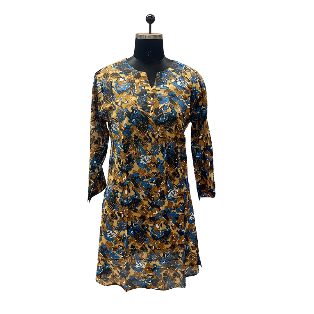 Silk Blue and Gold Botanical Tunic