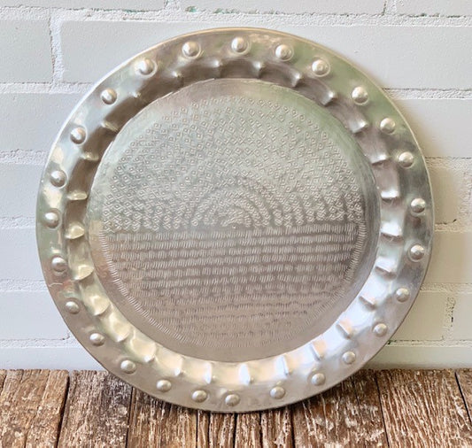 SILVER HAND CARVED WALL PLATE 45CM