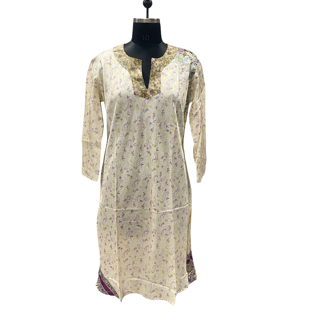 Silk Elegant Cream Tunic with Delicate Patterns