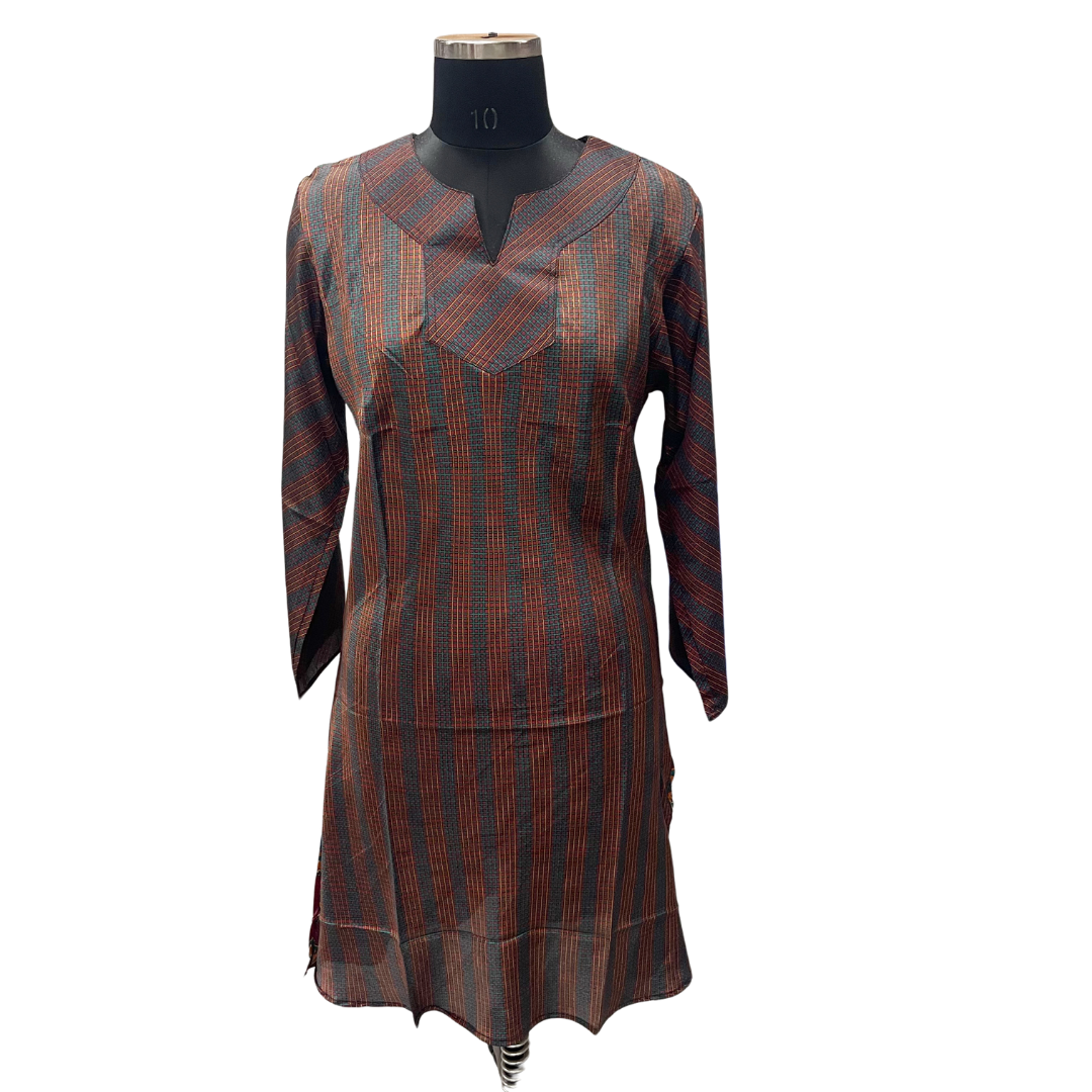 Silk Elegant Red and Blue Striped Tunic