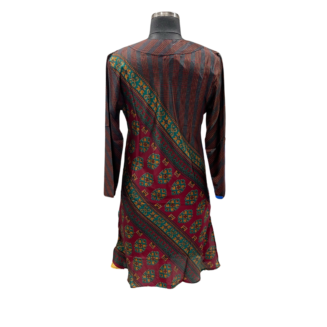 Silk Elegant Red and Blue Striped Tunic
