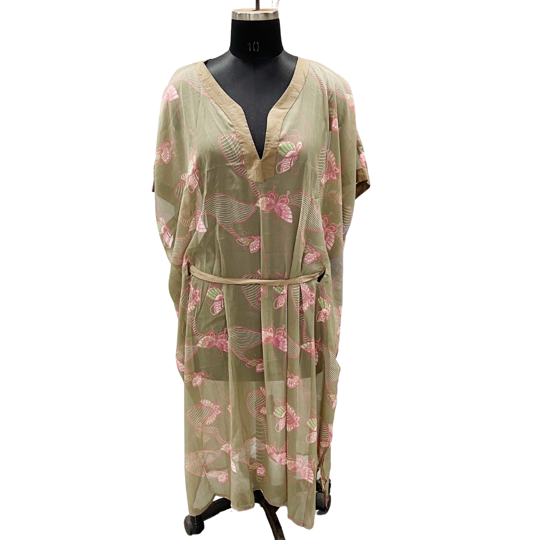 Olive and Pink Sheer Kaftan Dress (Copy)