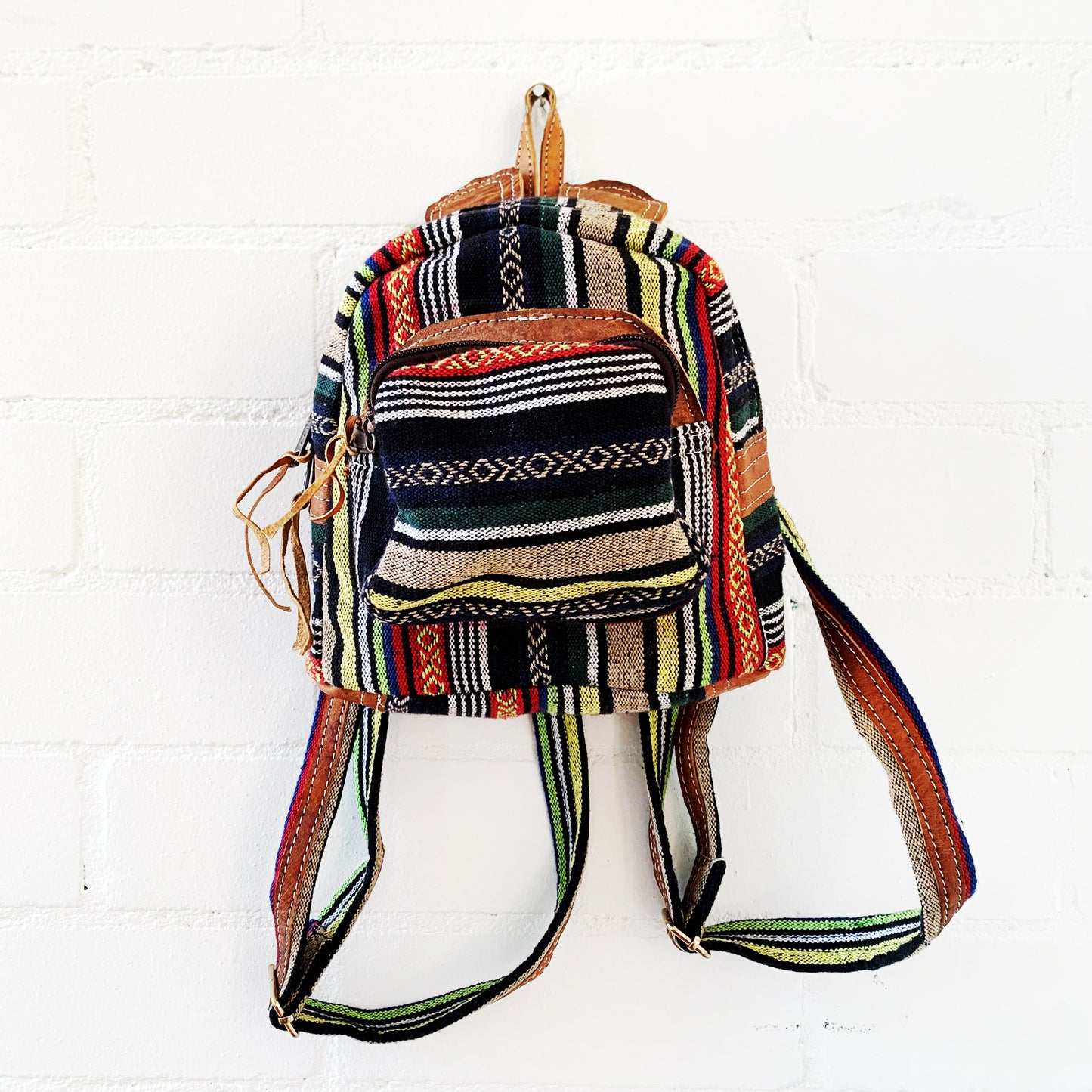 Leather & Cotton Mini Backpack 26x24cm Mandala Traders Pty Ltd